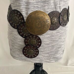 Classic Brown Moroccan Disc Tribal Leather Belt Handmade Leather Belt~ Buckle~